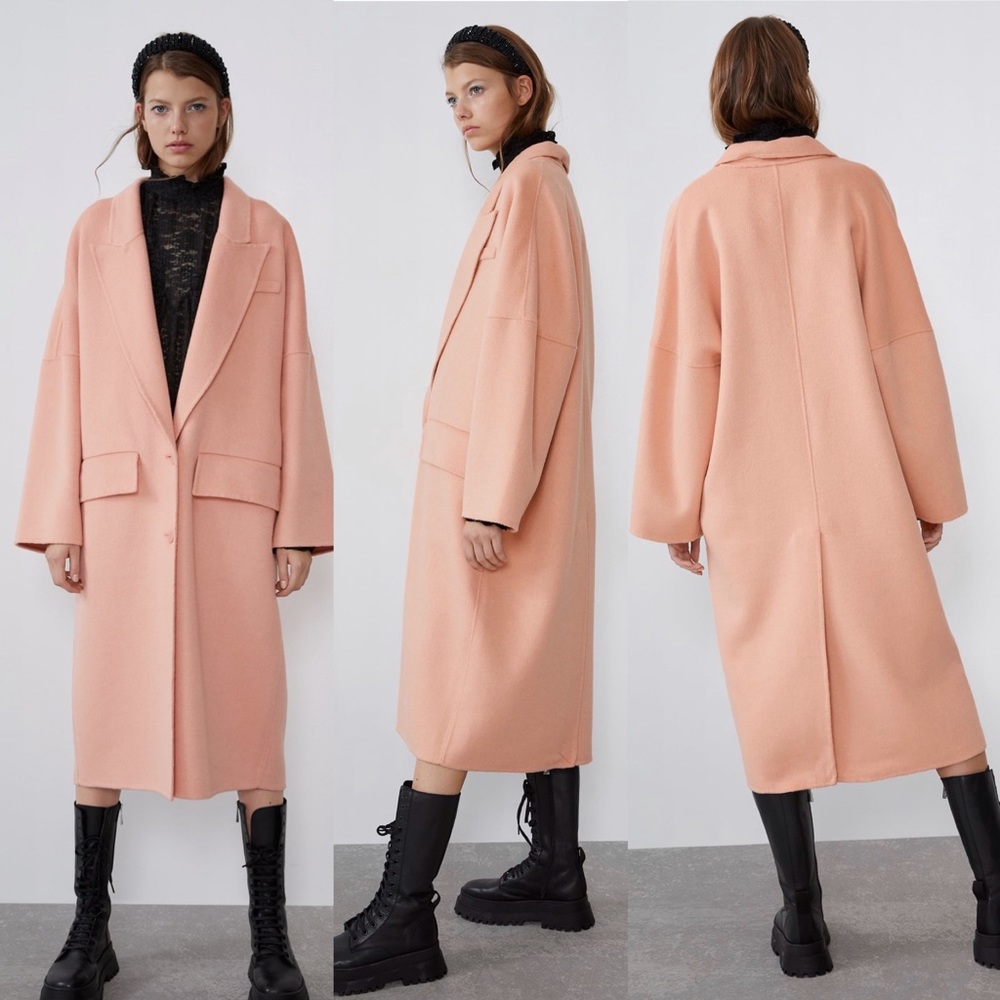 Zara Double Breasted Oversized Coat- Peachy Pink - Picture 2 of 8